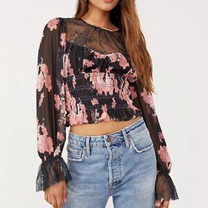 NWT FREE PEOPLE | Daphne Blouse Floral Lace Long Sleeve Top | Sz. XS